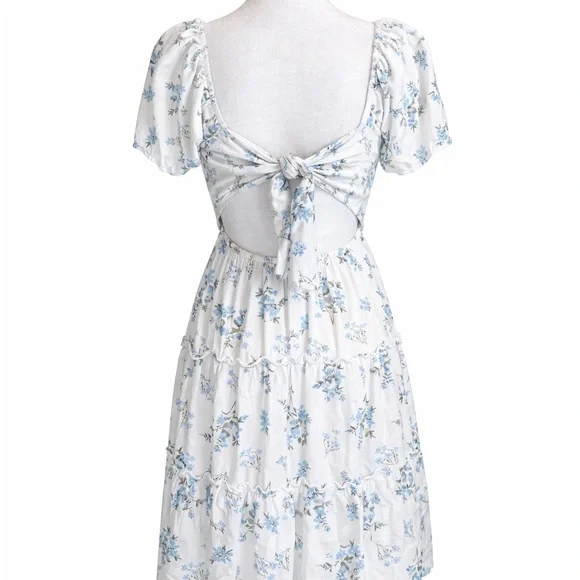 Hollister Blue & White Floral Tie Back Mini Dress | Size Small - Picture 6 of 11